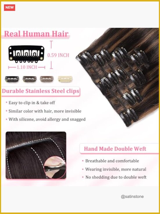 Clip in Hair Extensions Real Human Hair Seamless Balayage Double Weft 16inch 90g main image 4